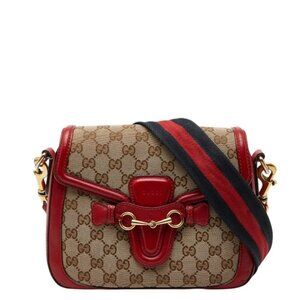 Gucci GG Canvas Sherry Shoulder Bag Beige Red